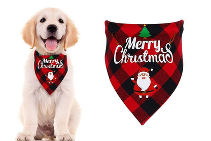 Christmas Pet Triangle Scarf Dog Bandana Pet Wearable Accessories Red Grid - Santa Claus - view 6