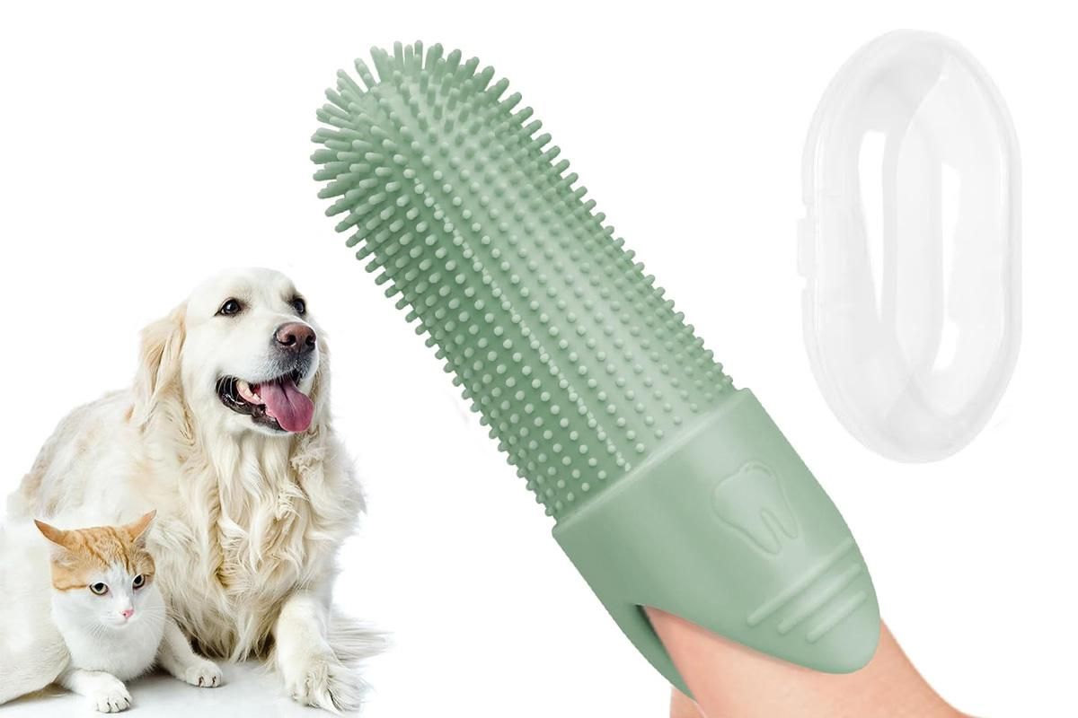 Silicone Pet Finger Toothbrush - Daily Teeth Cleaning for Cats and Dogs Green - view 6