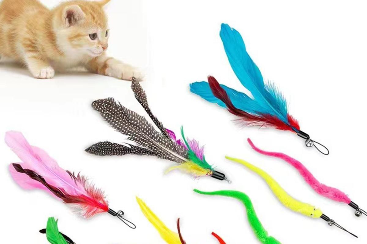 12Pcs Kitten Cat Feather Toy Bell Wand Teaser Rod Interactive Play Pet Toy - view 2