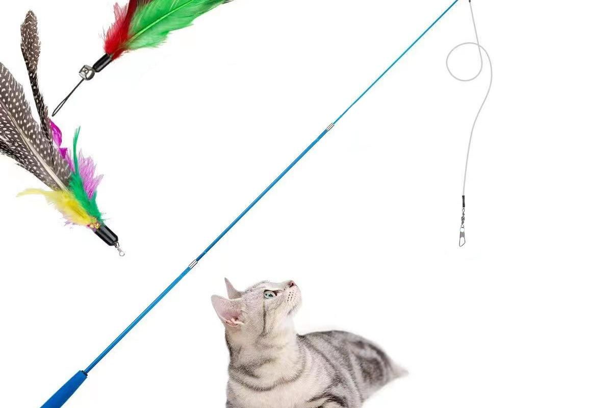 12Pcs Kitten Cat Feather Toy Bell Wand Teaser Rod Interactive Play Pet Toy - view 5