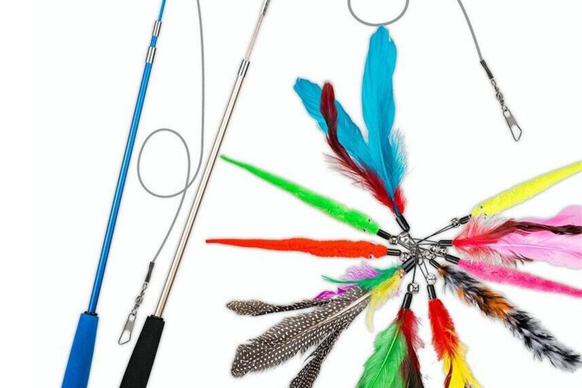 12Pcs Kitten Cat Feather Toy Bell Wand Teaser Rod Interactive Play Pet Toy - view 7