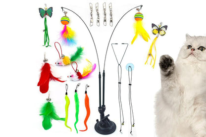 20Pcs Interactive Cat Wand Toys with Feather Replacements for Cats Play and Exercise - view 2