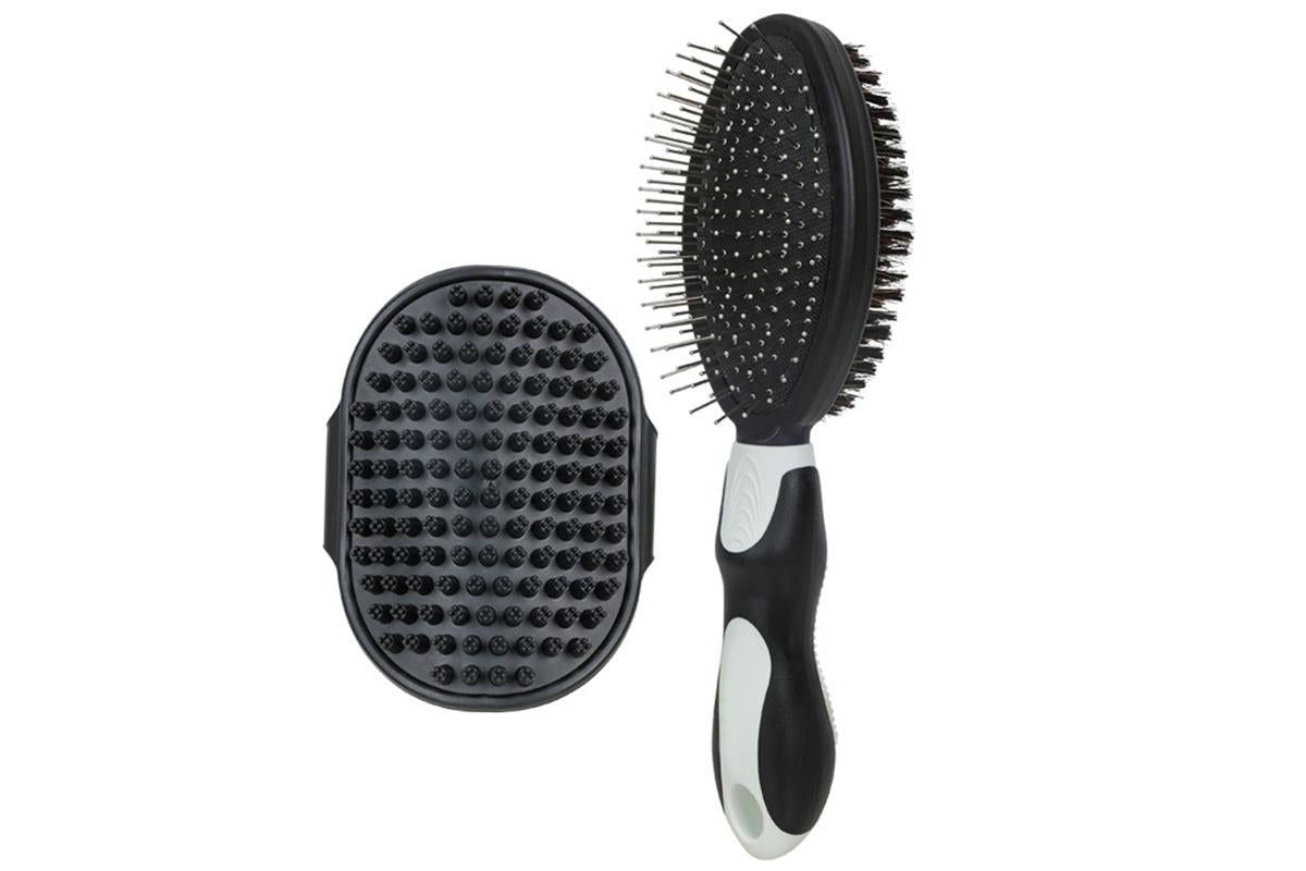 2 Pack Pet Grooming Brush Set Deshedding Double Sided Comb Massage Brush-Black - view 2