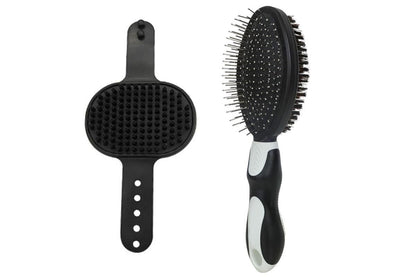 2 Pack Pet Grooming Brush Set Deshedding Double Sided Comb Massage Brush-Black - view 3