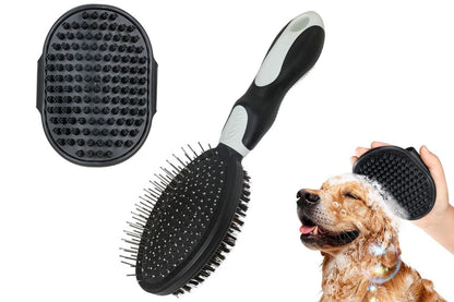 2 Pack Pet Grooming Brush Set Deshedding Double Sided Comb Massage Brush-Black - view 6
