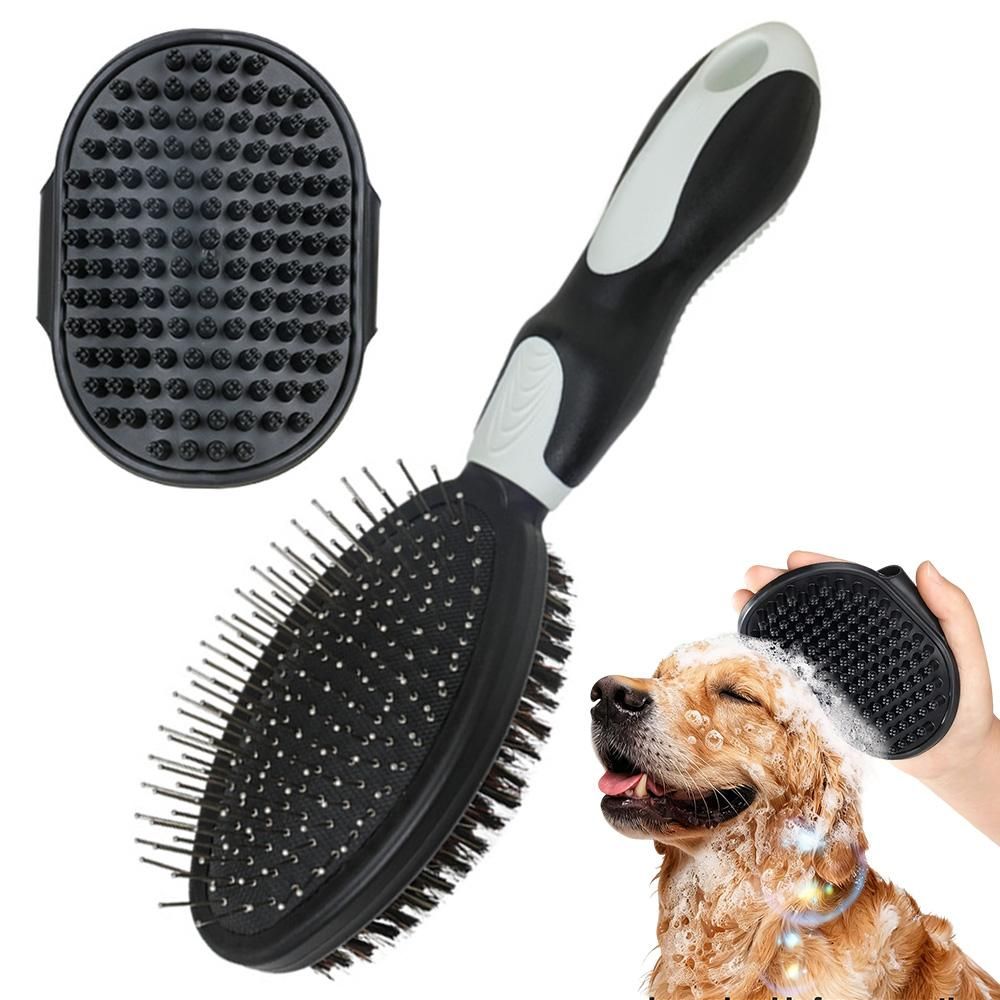 2 Pack Pet Grooming Brush Set Deshedding Double Sided Comb Massage Brush-Black - view 7