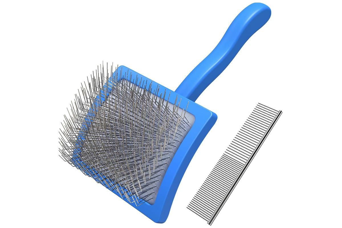 2Pcs Dog Slicker Brush & Comb Set for Grooming Detangling & Hair Removal-Blue - view 2