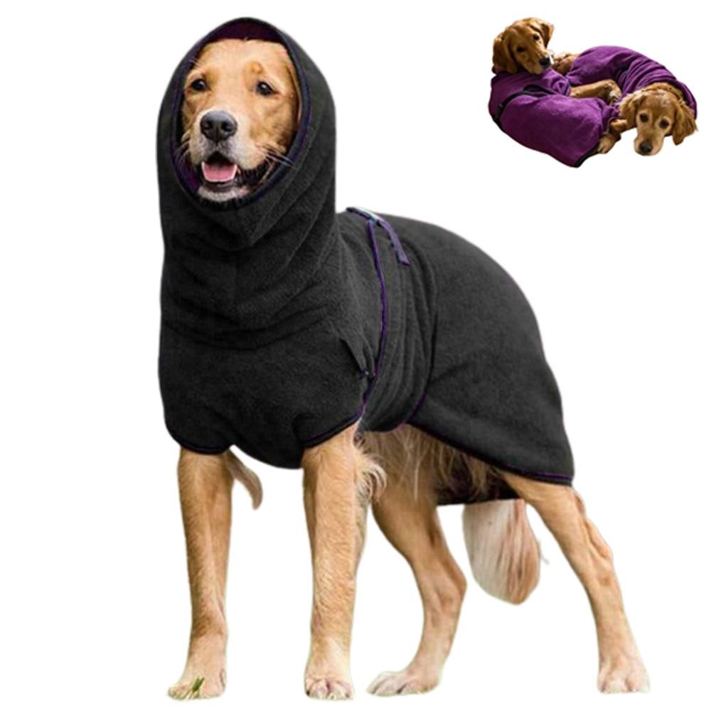 Dog Bathrobe Pet Drying Coat Towel Lightweight Soft Absorbent Dog Bath Robe Sleepwear -Black 5XL