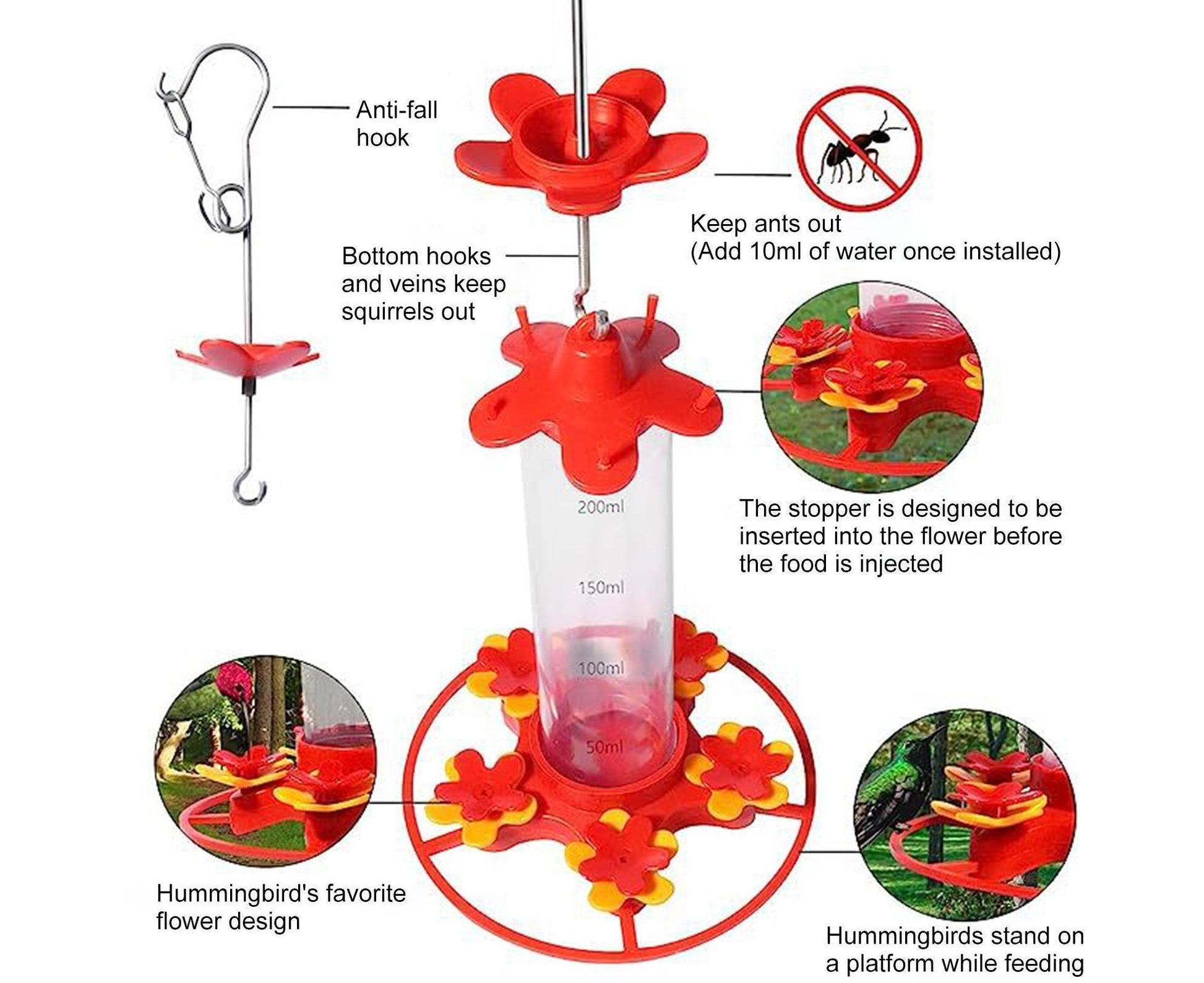 Hanging Feeder Hook Leakproof Hummingbird Feeder - Red - view 3