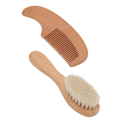 Baby Brush and Comb Set Multifunction Composite Wood and Wool Baby Hair Brush for Men Hair Style Baby Bath - view 3
