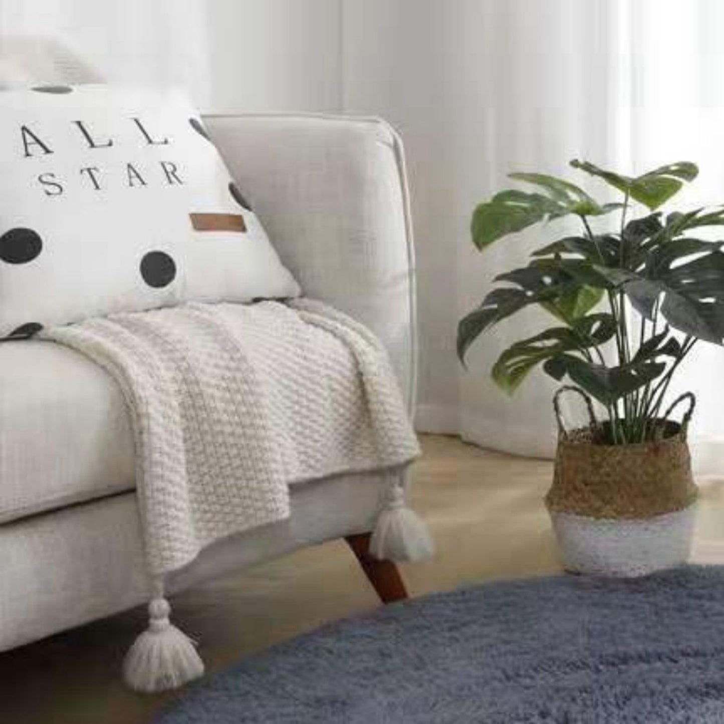 Floor Carpet Polyester Fiber Round Nordic Style Long Plush Soft Shaggy Rug for Home Bedroom Grey - view 9