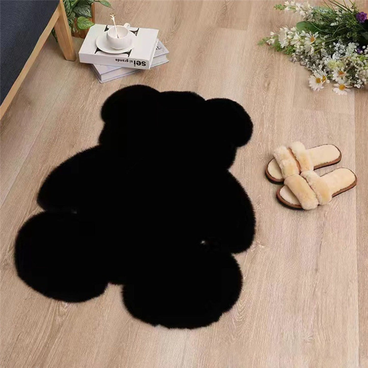 Cute Bedroom Rug Soft Bear Shaped Shaggy Floor Mat for Kids Teen Girls Room Floor Living Room Black 45x60 - view 5