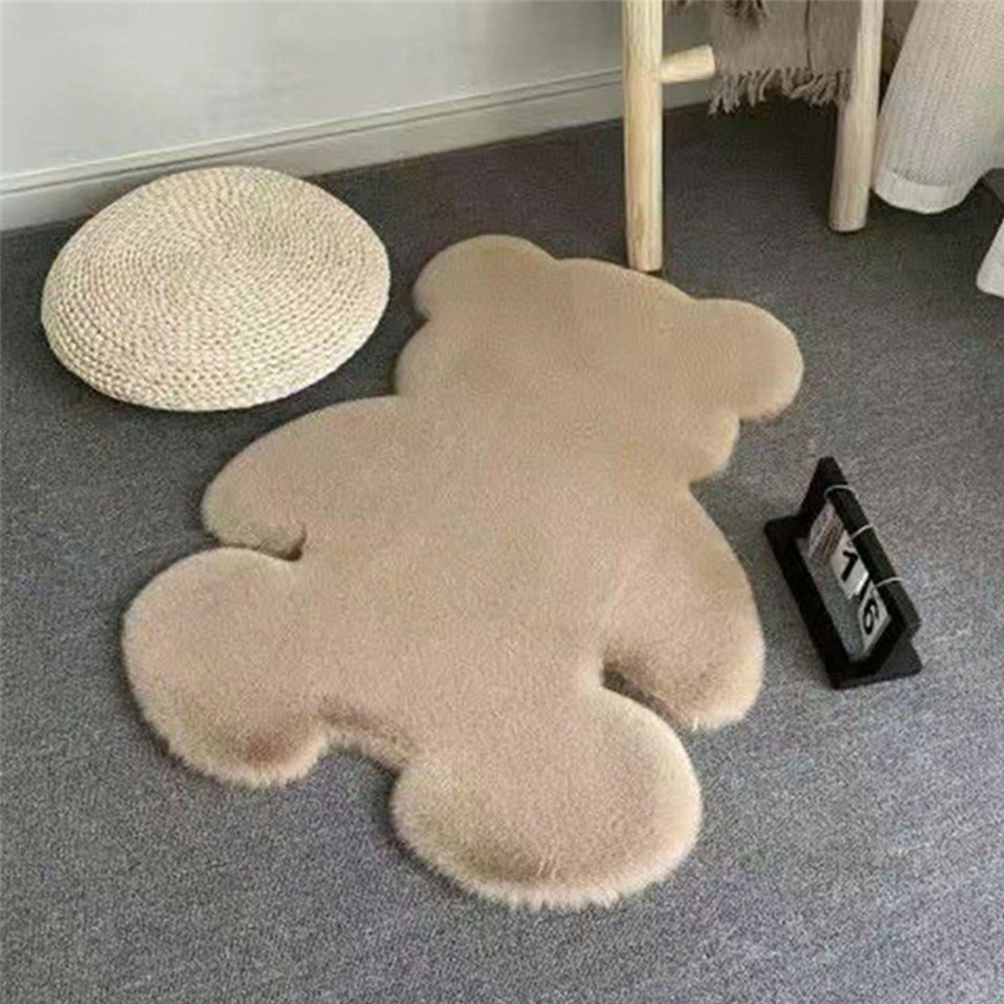 Cute Bedroom Rug Soft Bear Shaped Shaggy Floor Mat for Kids Teen Girls Room Floor Living Room Khaki 45x60 - view 5