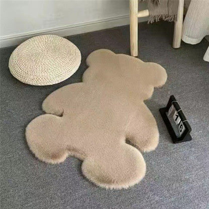 Cute Bedroom Rug Soft Bear Shaped Shaggy Floor Mat for Kids Teen Girls Room Floor Living Room Khaki 45x60 - view 5