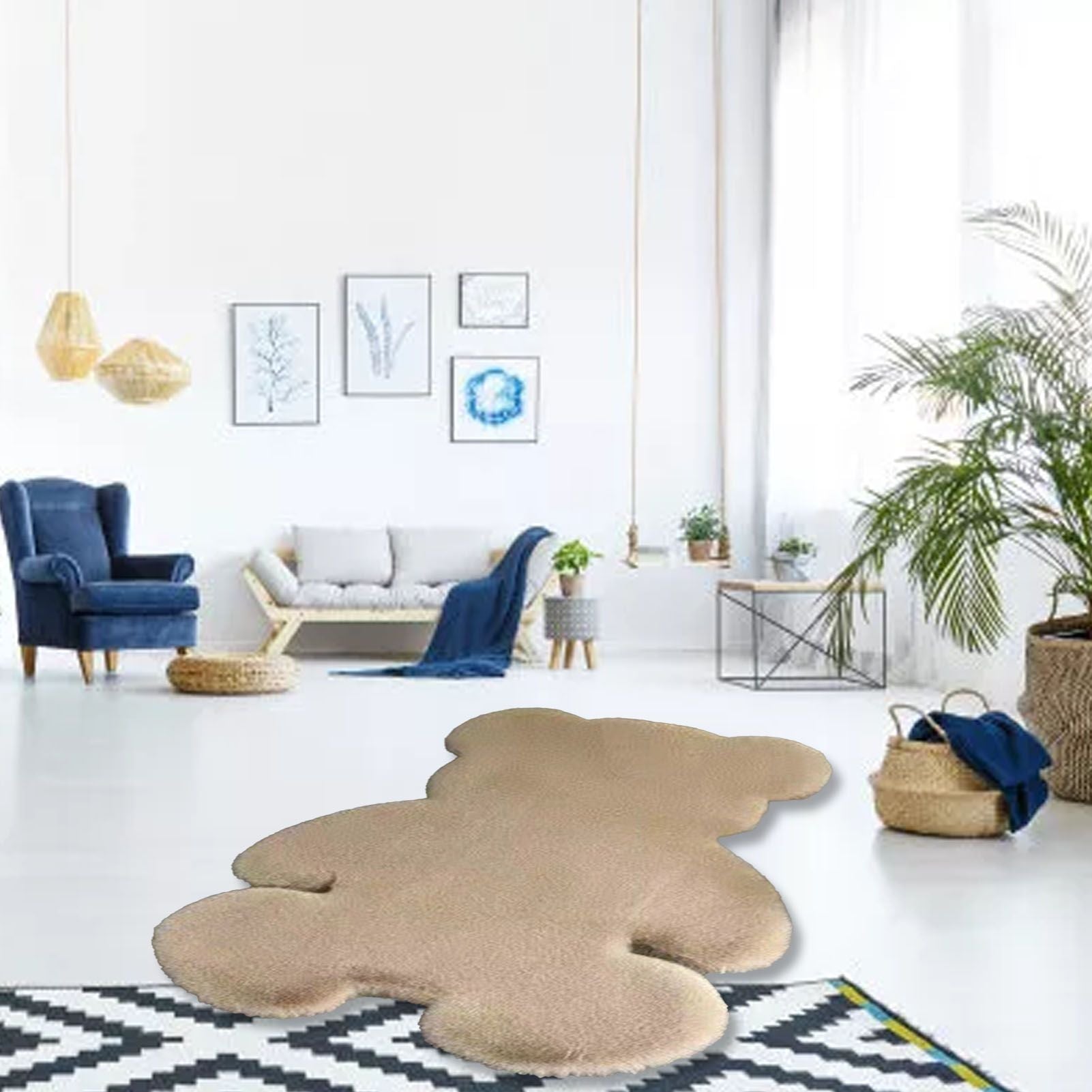 Cute Bedroom Rug Soft Bear Shaped Shaggy Floor Mat for Kids Teen Girls Room Floor Living Room Khaki 45x60 - view 6