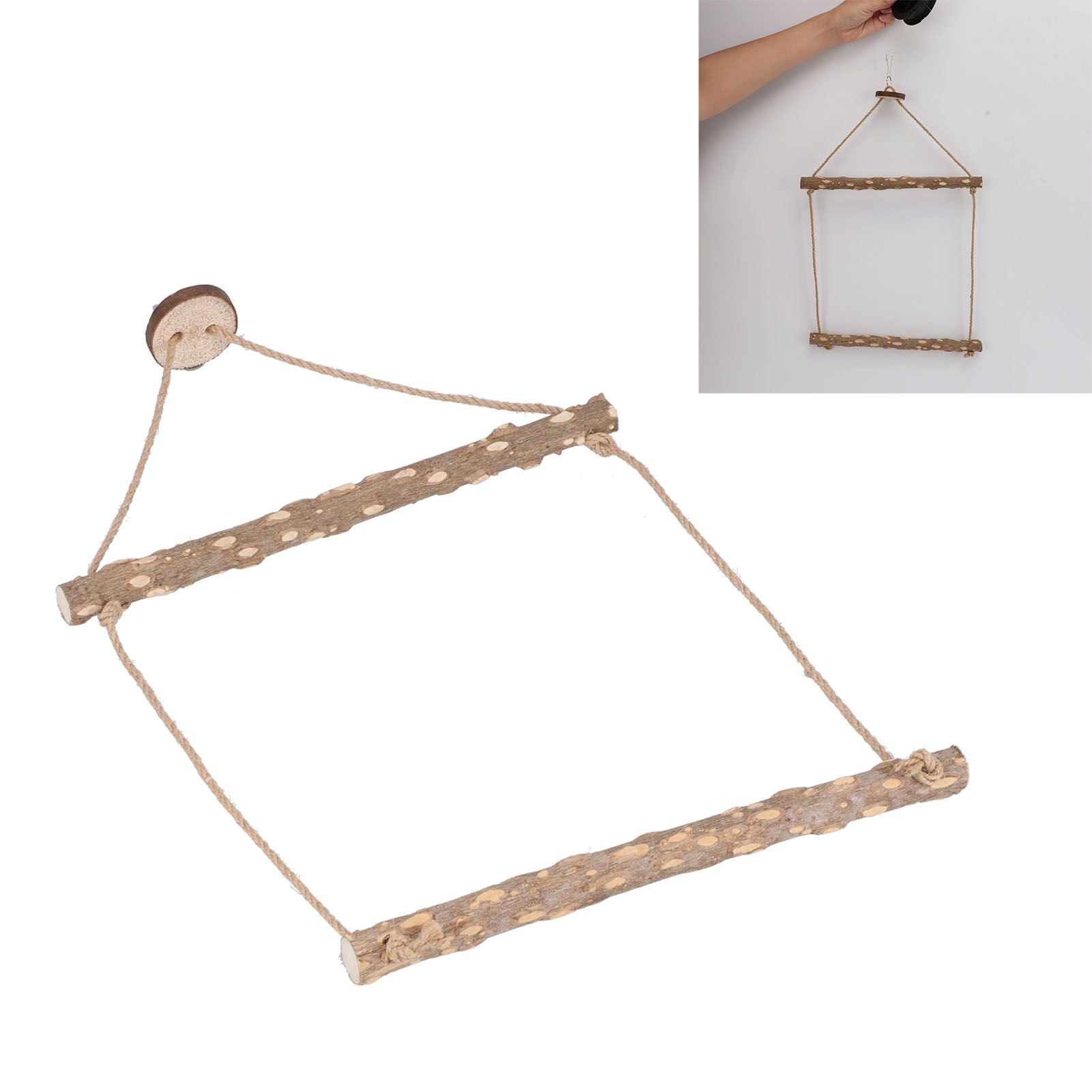 Large Bird Cage Swing Natural Wooden Safe Hanging Birds Standing Chewing Toy for Parrots - view 8