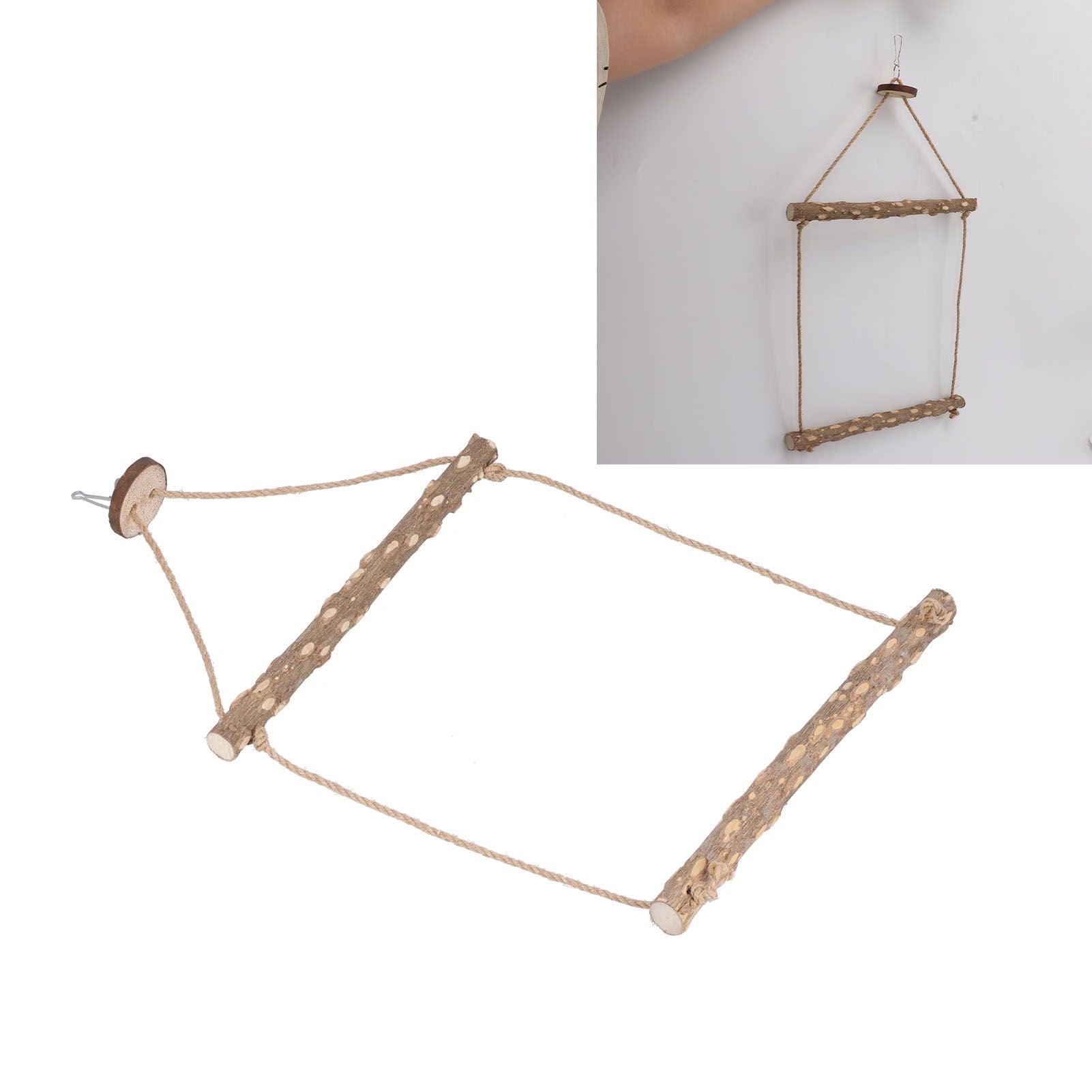 Large Bird Cage Swing Natural Wooden Safe Hanging Birds Standing Chewing Toy for Parrots - view 9