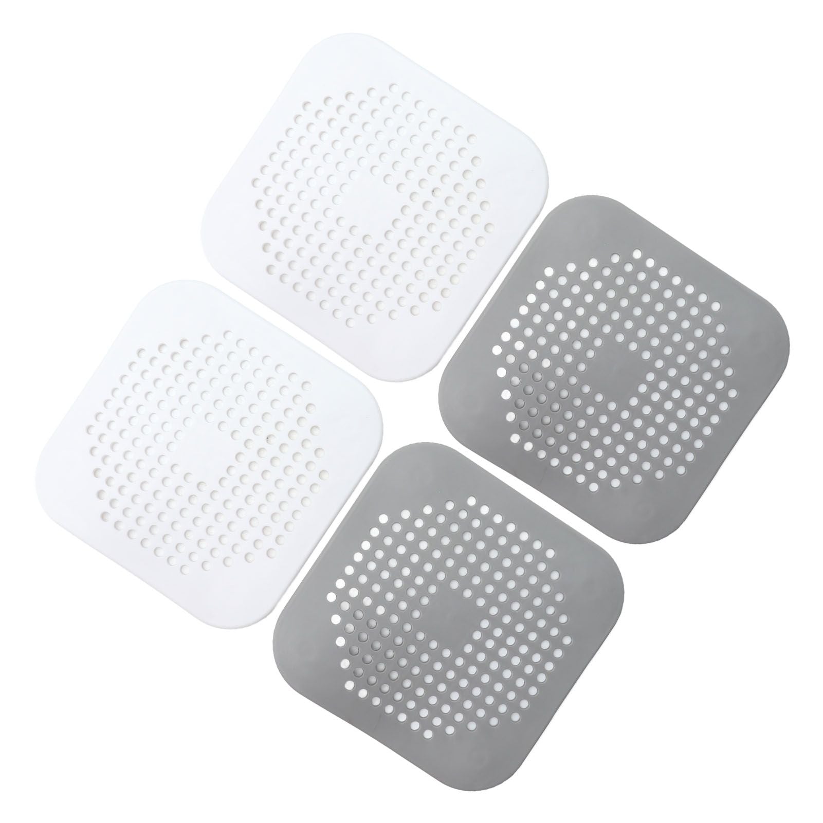 4 Pcs Drain Hair Catcher Square TPR Shower Hair Stopper with Suction Cup for Bathroom Bathtub Kitchen Grey and White - view 2