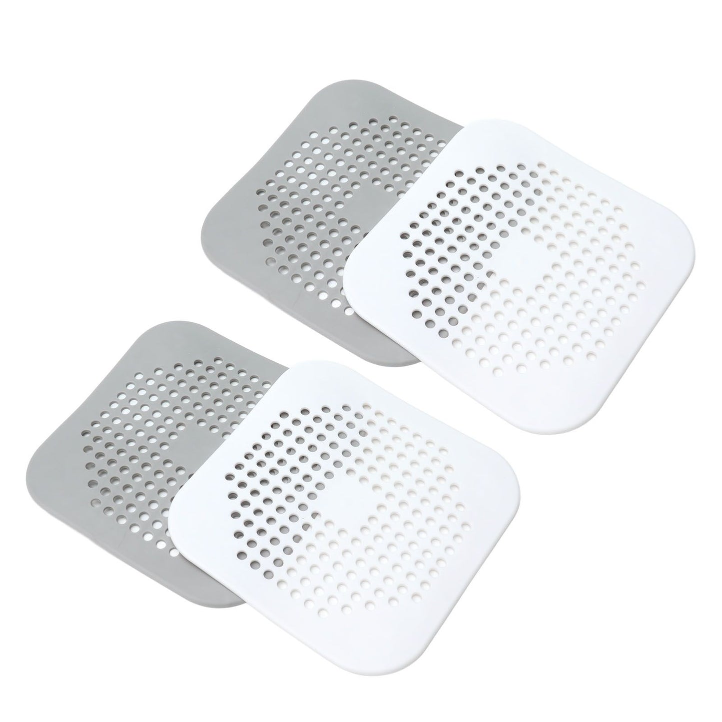 4 Pcs Drain Hair Catcher Square TPR Shower Hair Stopper with Suction Cup for Bathroom Bathtub Kitchen Grey and White - view 3