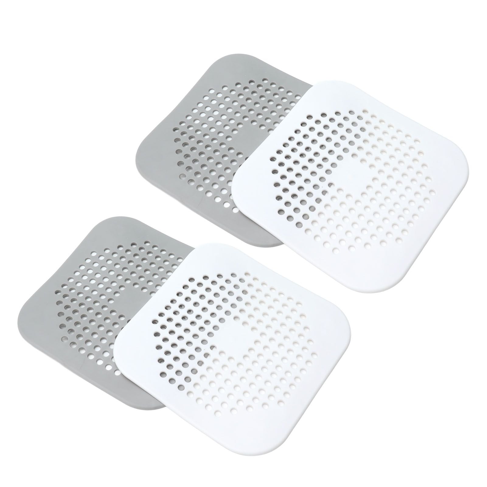 4 Pcs Drain Hair Catcher Square TPR Shower Hair Stopper with Suction Cup for Bathroom Bathtub Kitchen Grey and White - view 3