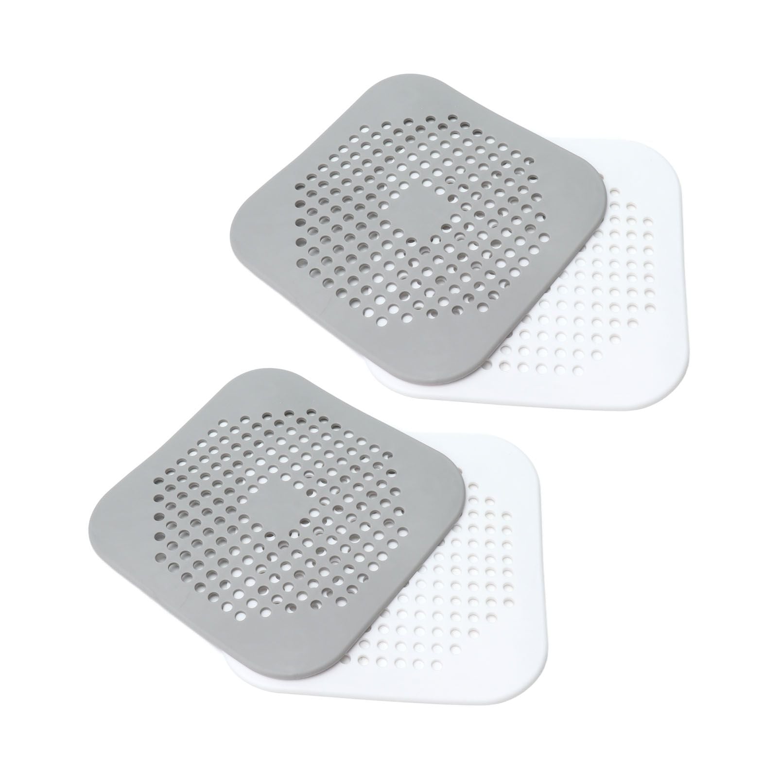 4 Pcs Drain Hair Catcher Square TPR Shower Hair Stopper with Suction Cup for Bathroom Bathtub Kitchen Grey and White - view 5