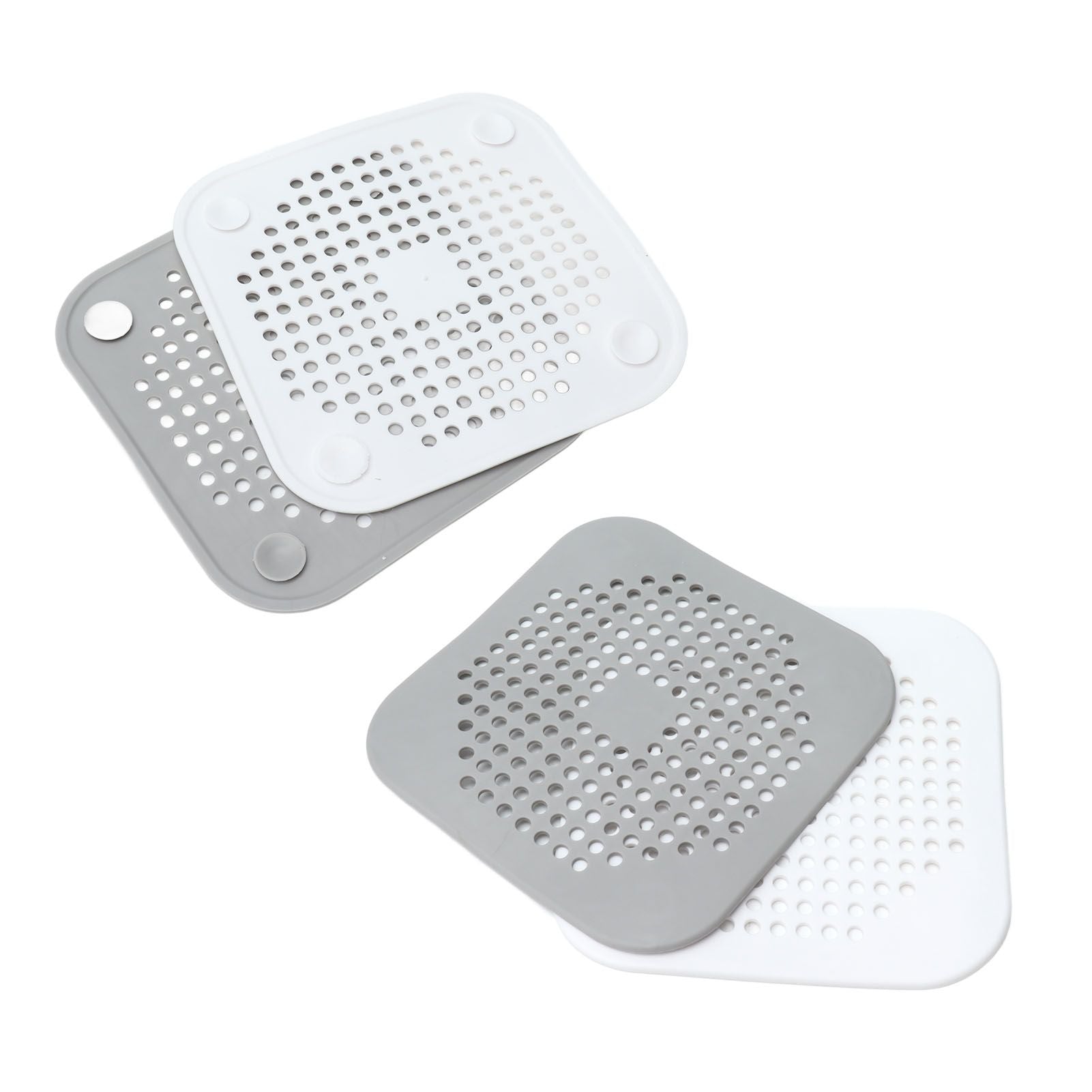 4 Pcs Drain Hair Catcher Square TPR Shower Hair Stopper with Suction Cup for Bathroom Bathtub Kitchen Grey and White - view 6
