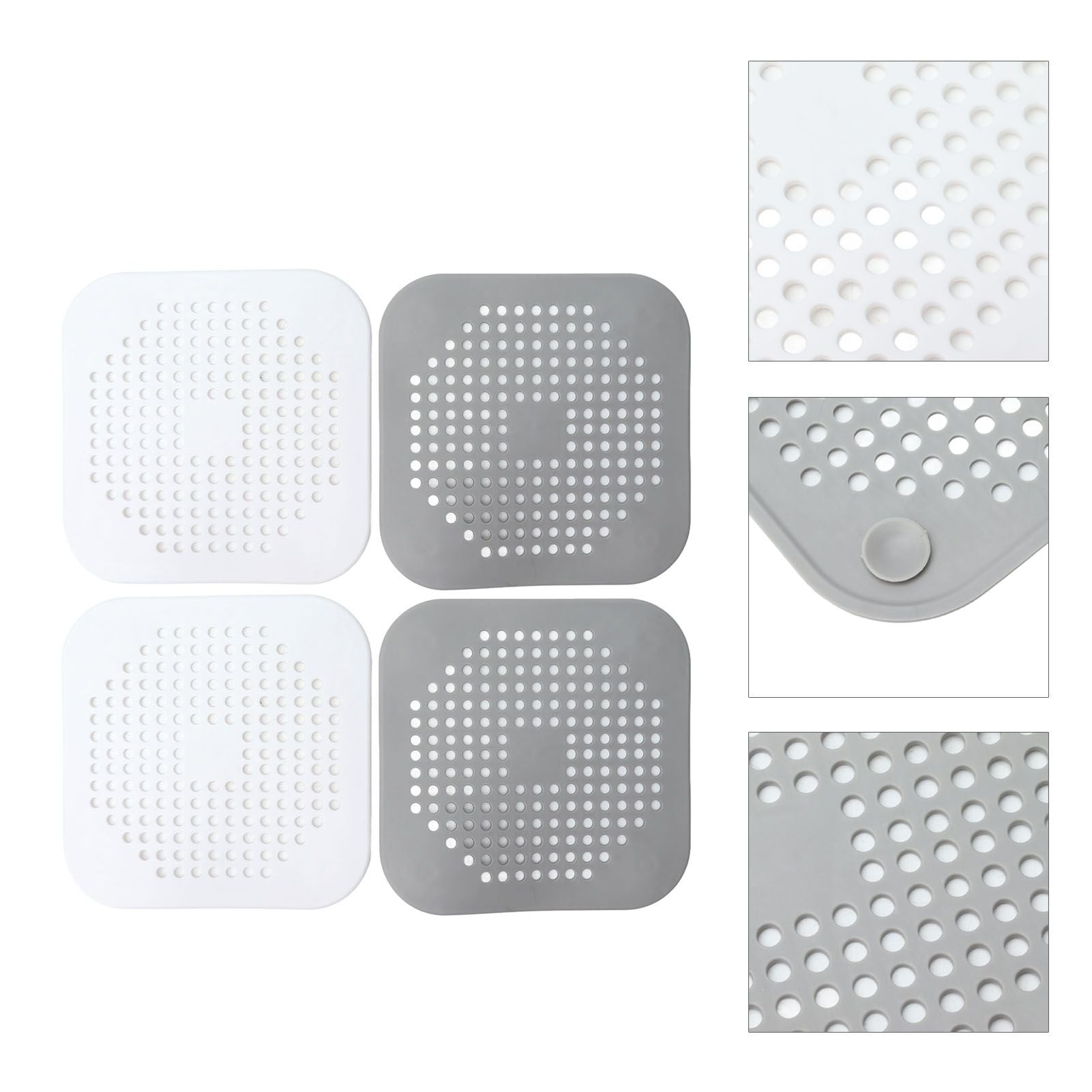 4 Pcs Drain Hair Catcher Square TPR Shower Hair Stopper with Suction Cup for Bathroom Bathtub Kitchen Grey and White - view 10