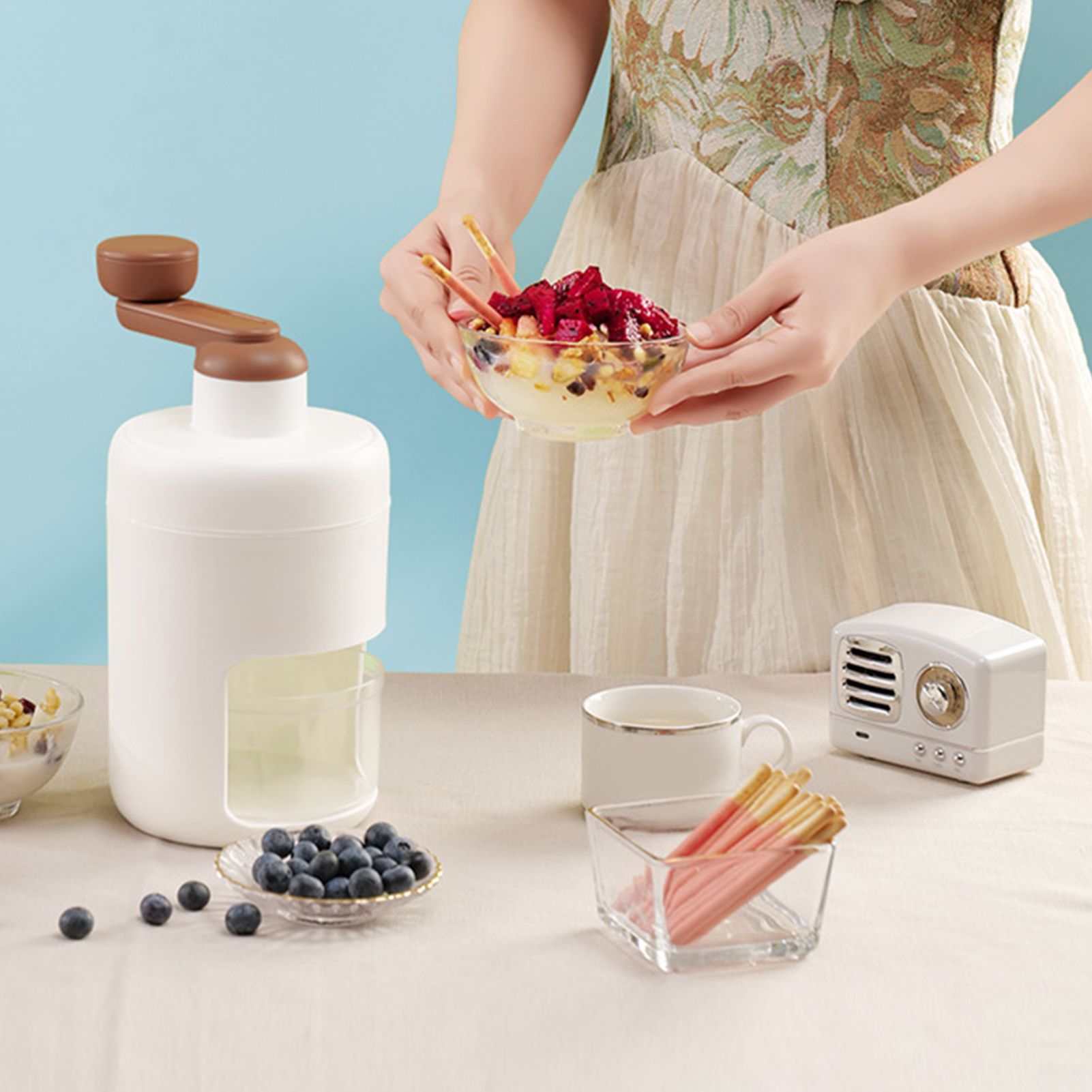Hand Crank Ice Crusher Multipurpose Food Grade Mini Snow Cone Machine for Home Use White White - view 5
