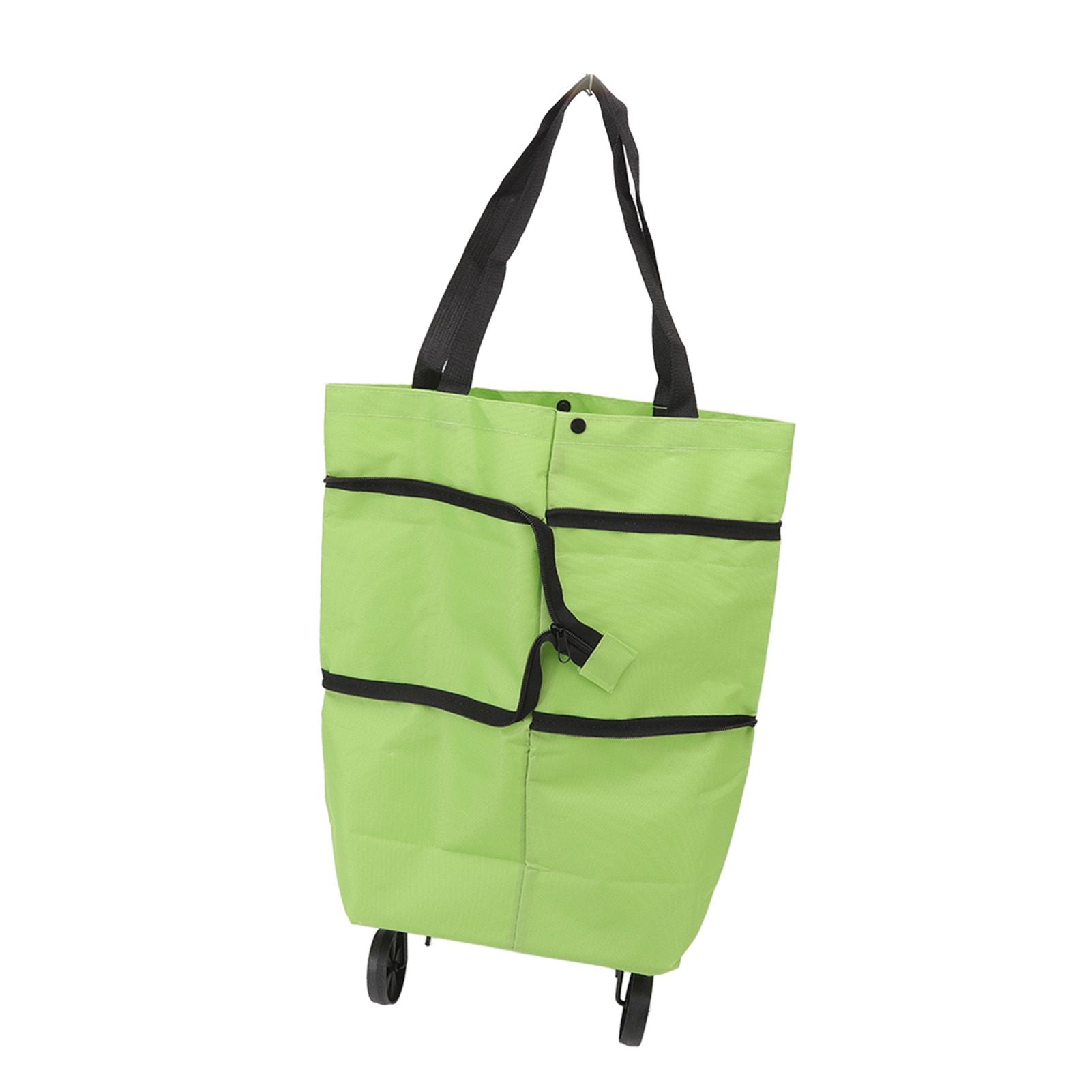 Shopping Cart Foldable Bag Large Capacity Zipper Design Oxford Cloth with Wheel for Camping Green - view 2