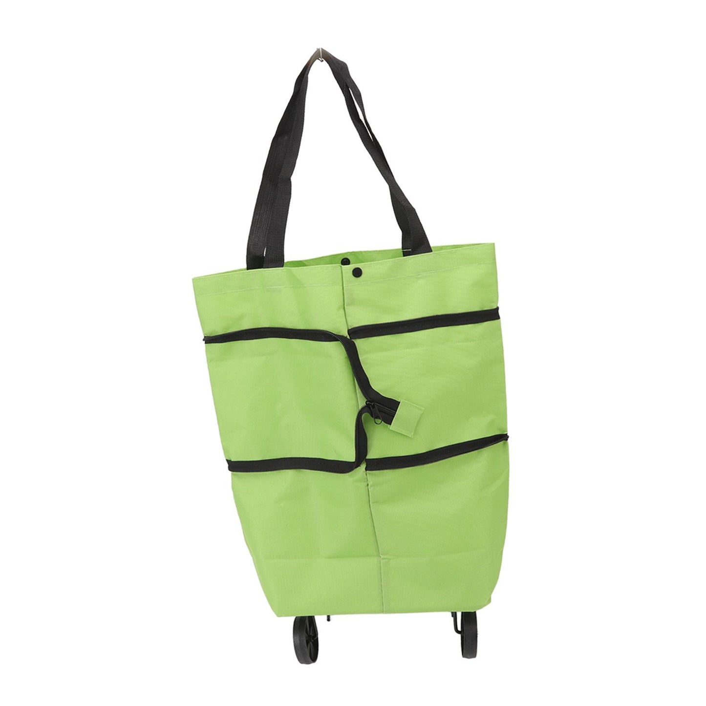 Shopping Cart Foldable Bag Large Capacity Zipper Design Oxford Cloth with Wheel for Camping Green - view 3