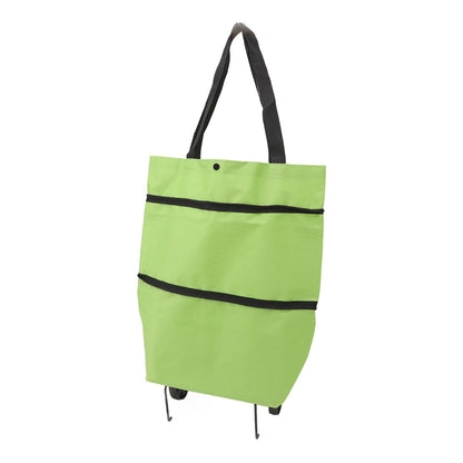 Shopping Cart Foldable Bag Large Capacity Zipper Design Oxford Cloth with Wheel for Camping Green - view 4