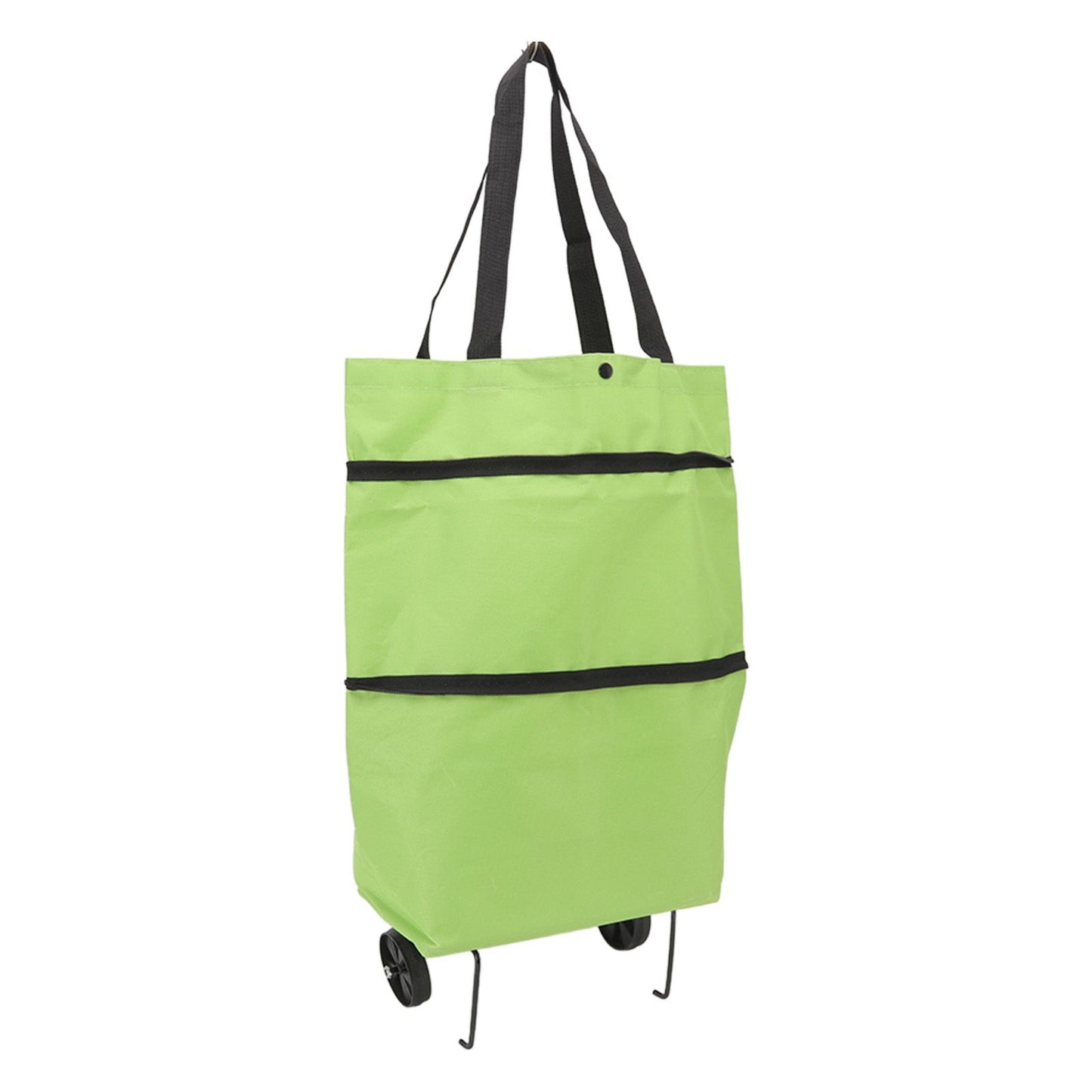 Shopping Cart Foldable Bag Large Capacity Zipper Design Oxford Cloth with Wheel for Camping Green - view 5