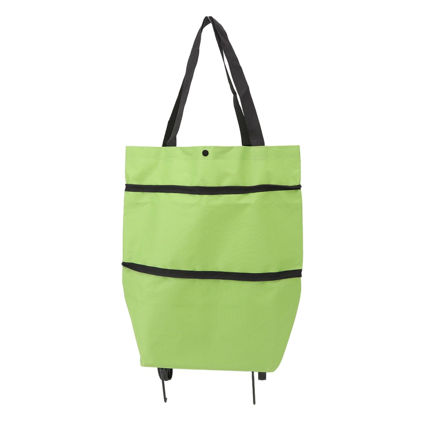 Shopping Cart Foldable Bag Large Capacity Zipper Design Oxford Cloth with Wheel for Camping Green - view 6