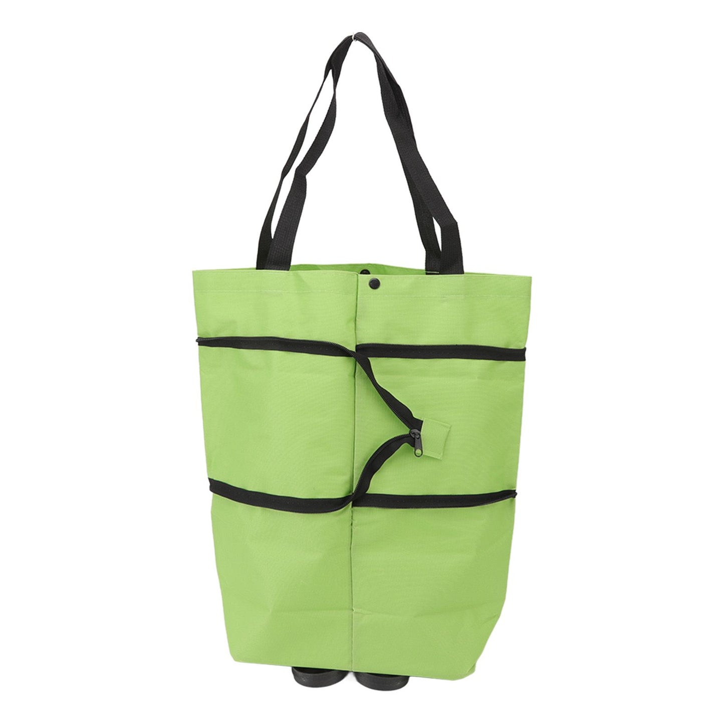 Shopping Cart Foldable Bag Large Capacity Zipper Design Oxford Cloth with Wheel for Camping Green - view 7