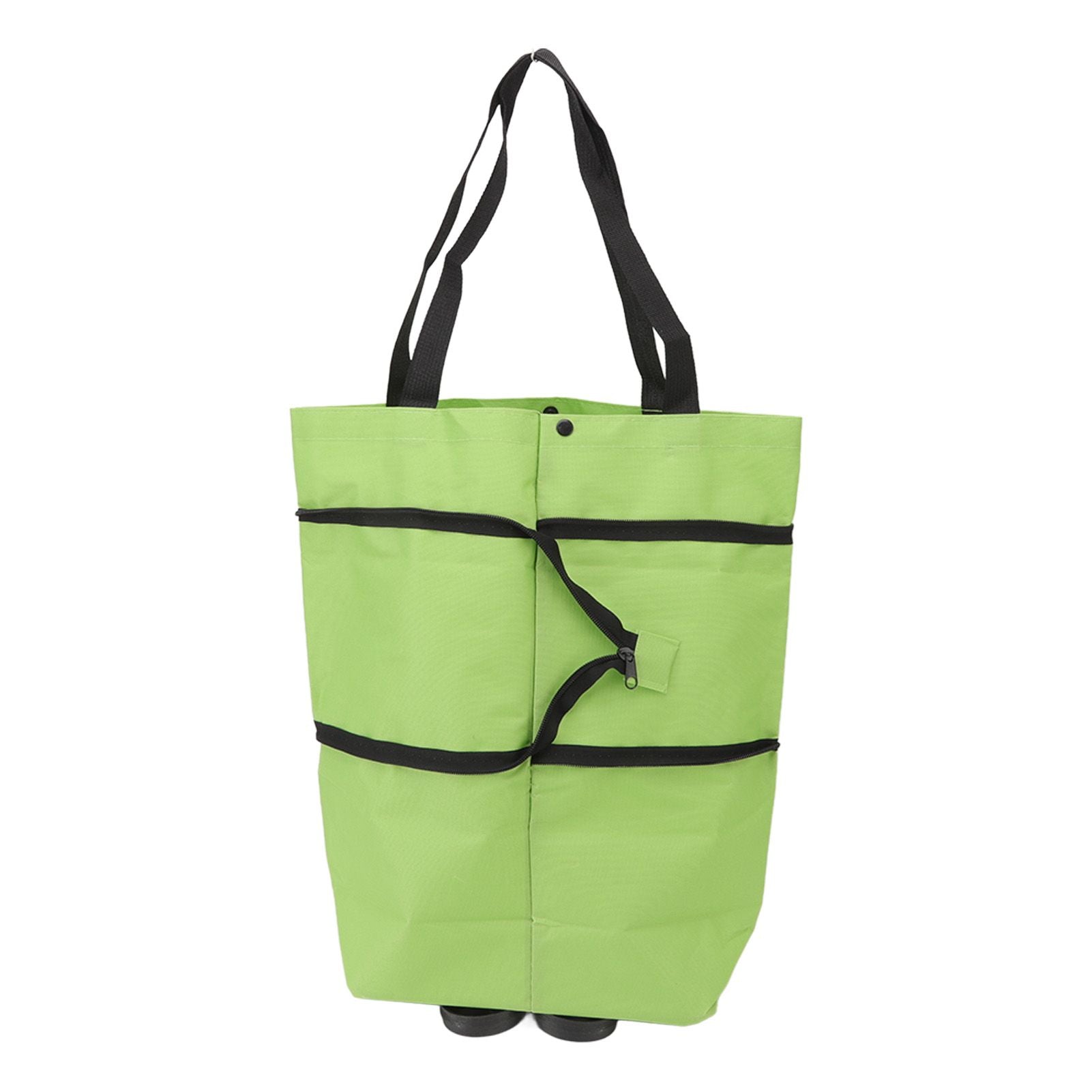 Shopping Cart Foldable Bag Large Capacity Zipper Design Oxford Cloth with Wheel for Camping Green - view 7