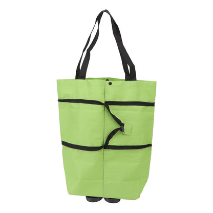 Shopping Cart Foldable Bag Large Capacity Zipper Design Oxford Cloth with Wheel for Camping Green - view 7