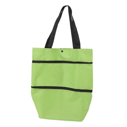 Shopping Cart Foldable Bag Large Capacity Zipper Design Oxford Cloth with Wheel for Camping Green - view 9