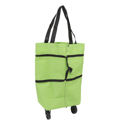 Shopping Cart Foldable Bag Large Capacity Zipper Design Oxford Cloth with Wheel for Camping Green - view 10