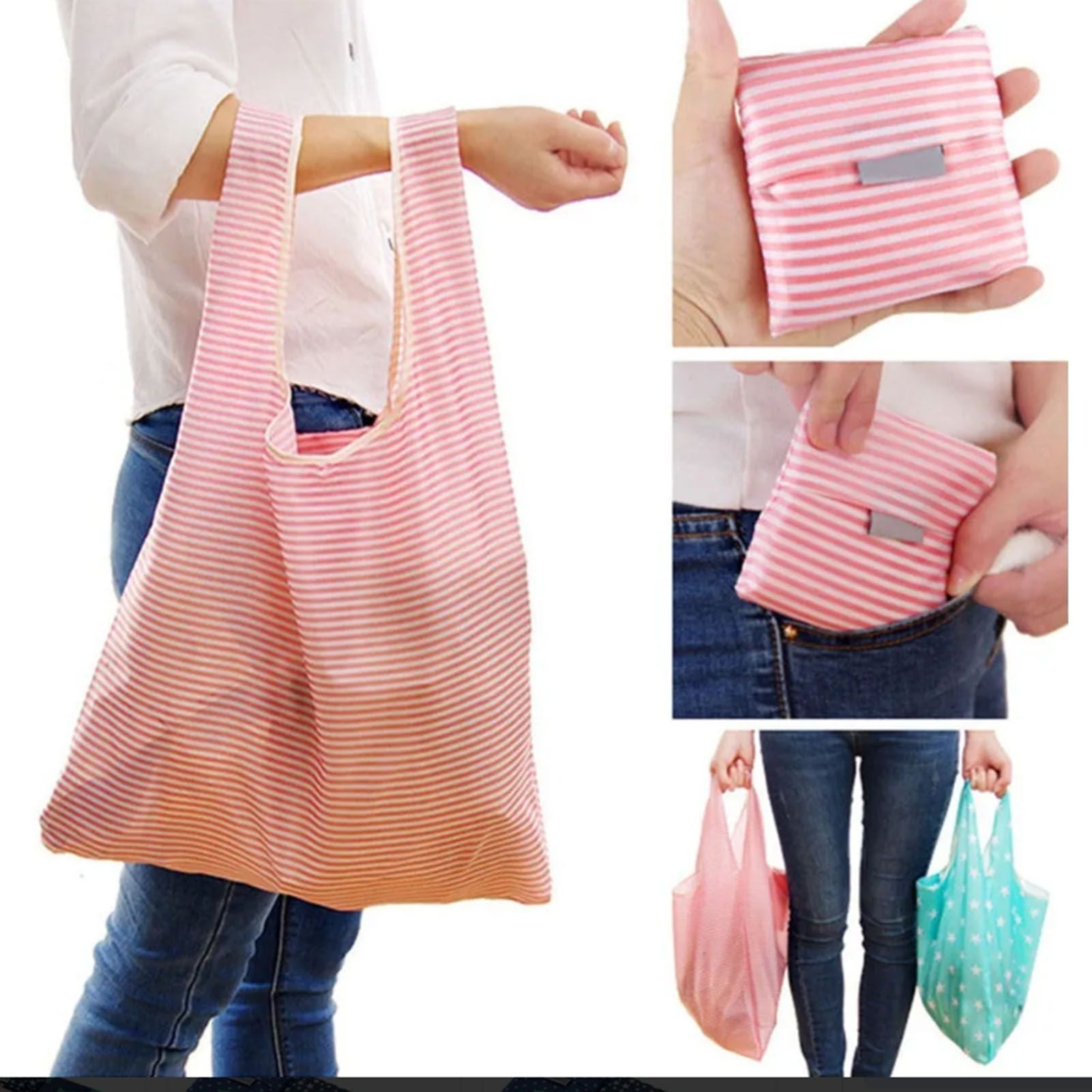 10Pcs Grocery Bag Foldable Polyester Large Capacity Reusable Shopping Bag for Household - view 6