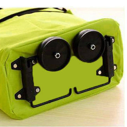Green Foldable Shopping Bag with Wheels Pure Color Expandable Oxford Cloth Wheeled Foldable Grocery Cart Bag - view 5