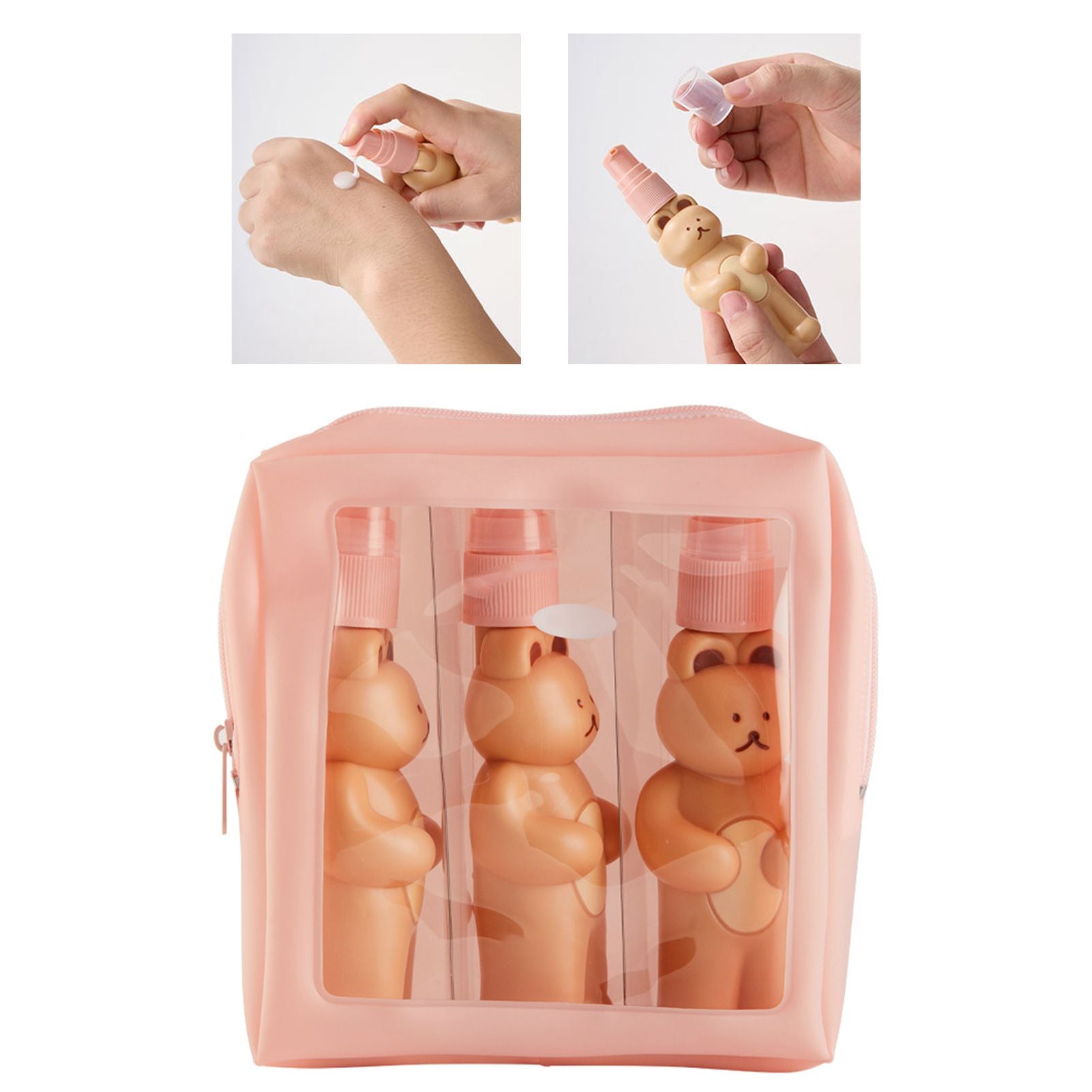 Travel Bottles Kit Cute Bear Look Delicate Easy Press Empty Spray Bottle with Waterproof Storage Bag for Business Trips 2 Press Bottle 1 Spray Bottle Free Size - view 4