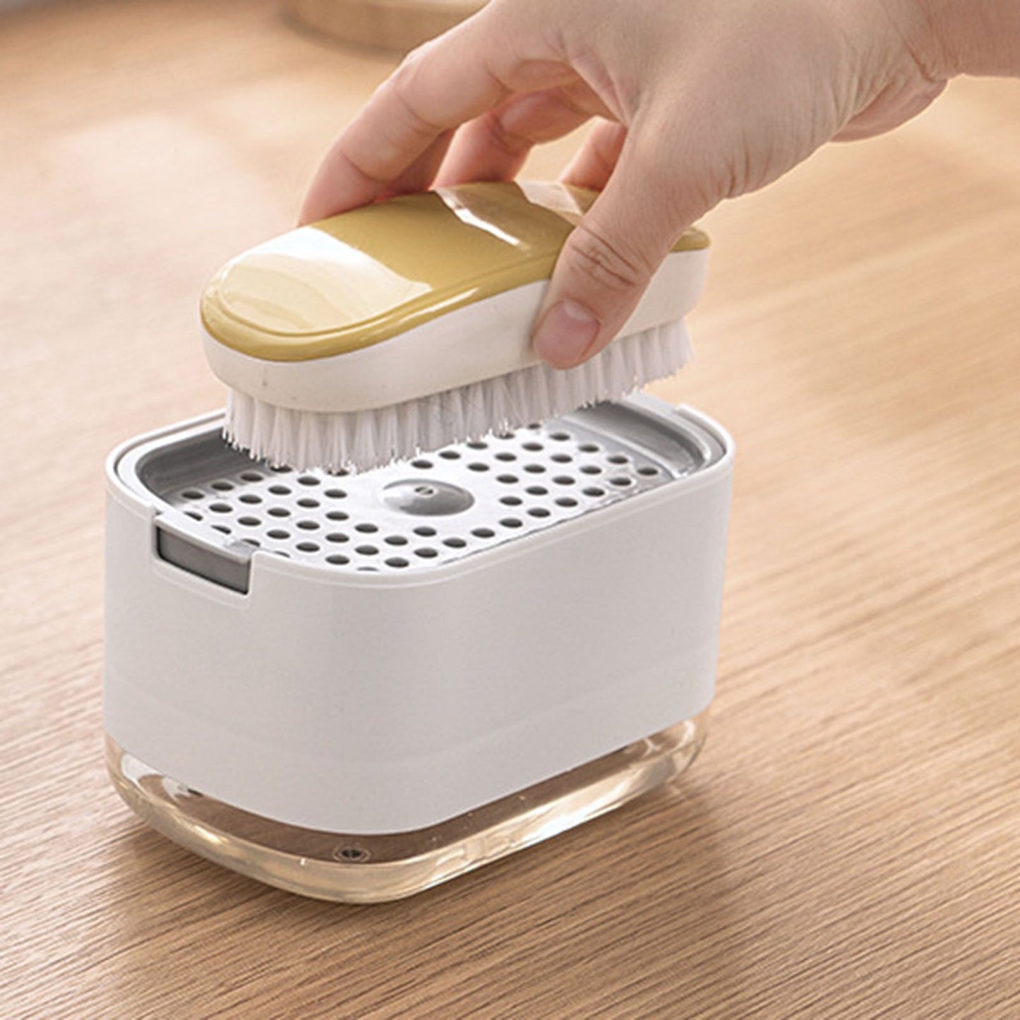 Soap Dispenser with Sponge Holder PP PET Press Type Soap Box for Cloth Dish Kitchen Cleaning White - view 6