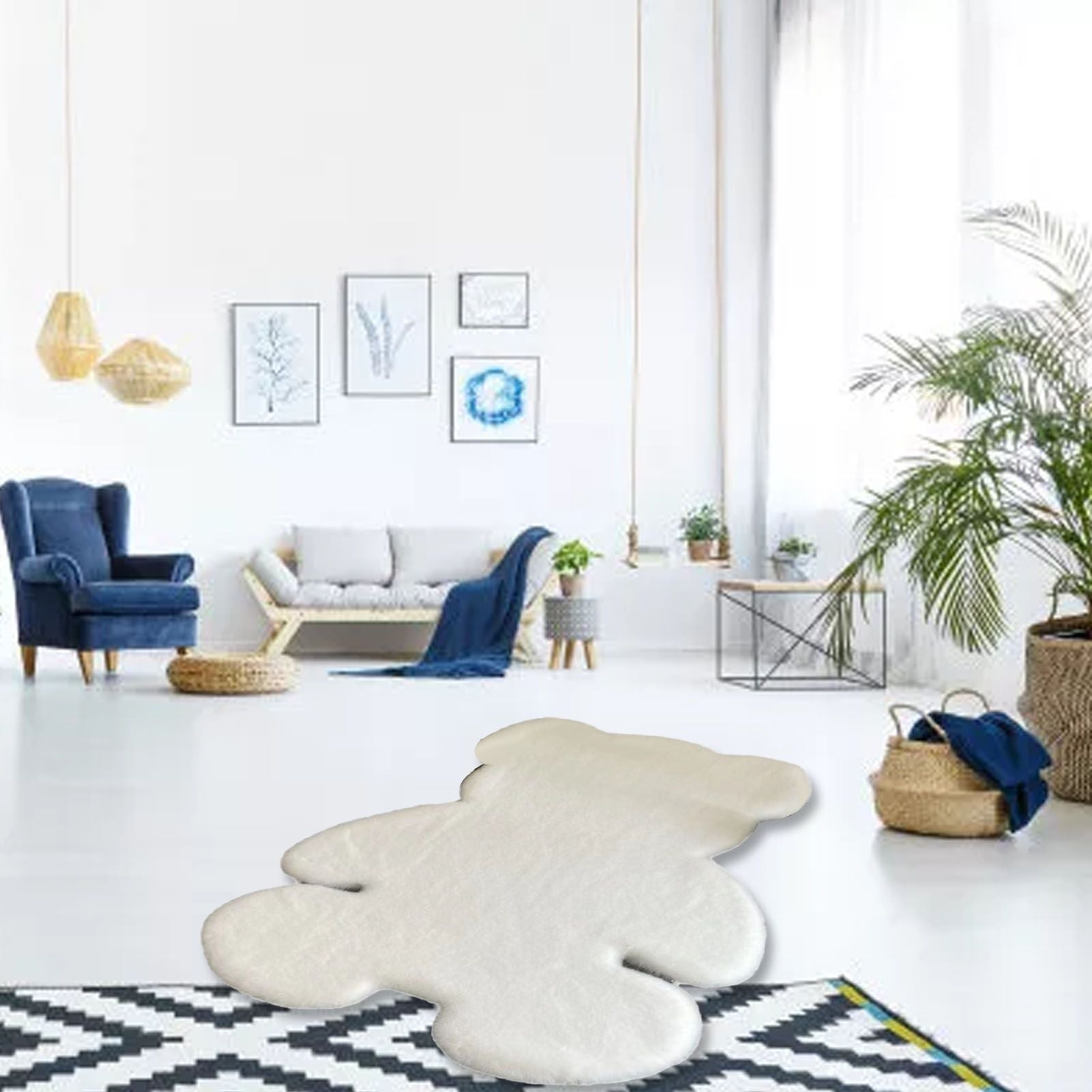 Cute Bedroom Rug Soft Bear Shaped Shaggy Floor Mat for Kids Teen Girls Room Floor Living Room White 45x60 - view 5