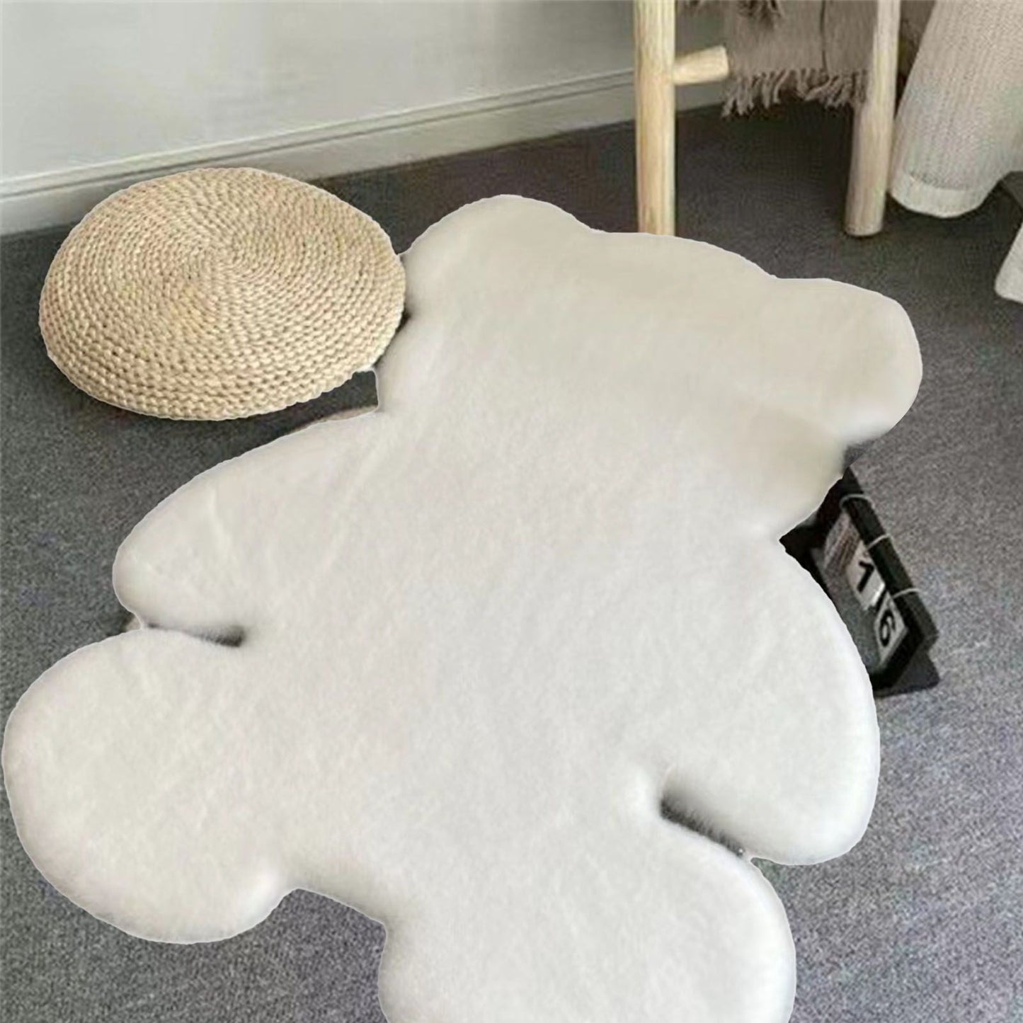 Cute Bedroom Rug Soft Bear Shaped Shaggy Floor Mat for Kids Teen Girls Room Floor Living Room White 45x60 - view 6