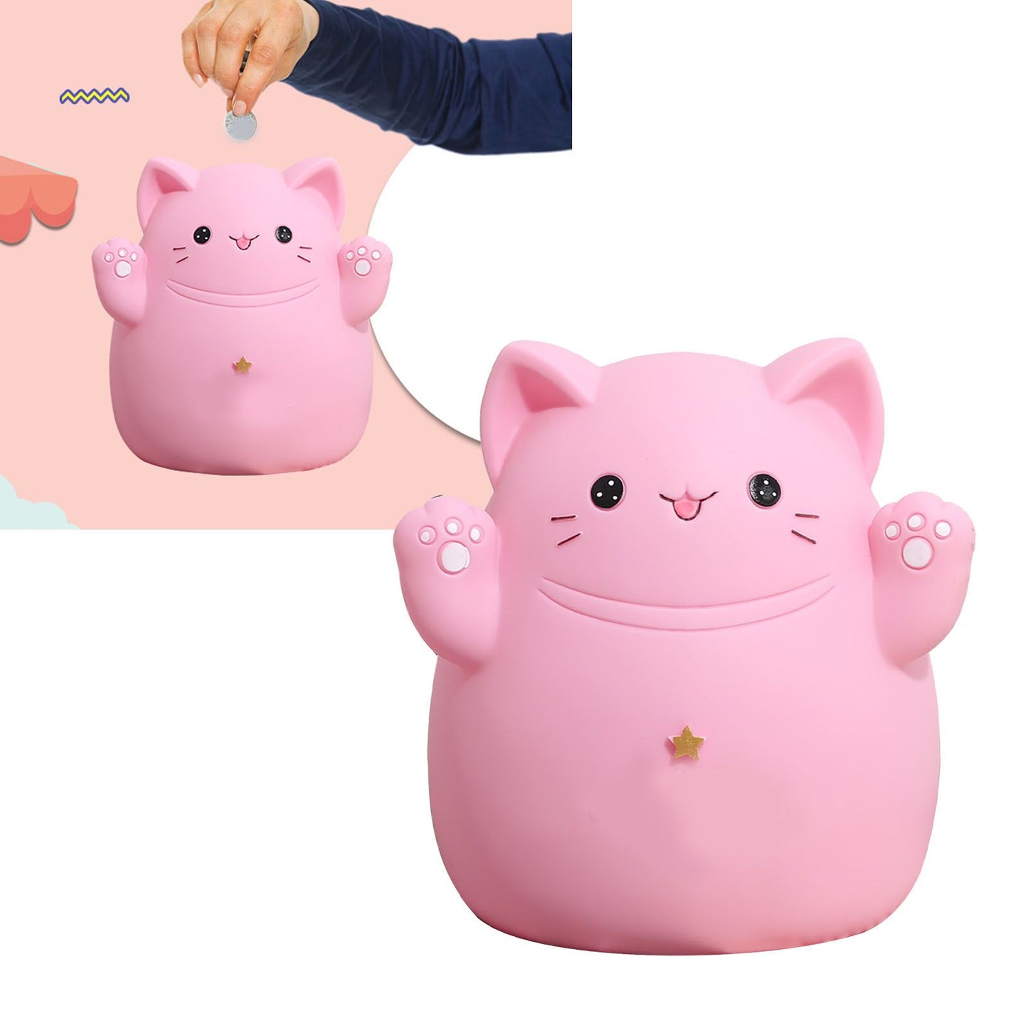 Cartoon Cat Piggy Bank Saving Bank Cartoon Cat Shaped Money Box Coins Storage Box Home Decor Ornament Children Toys Gifts Pink S 13x11x15cm - view 5