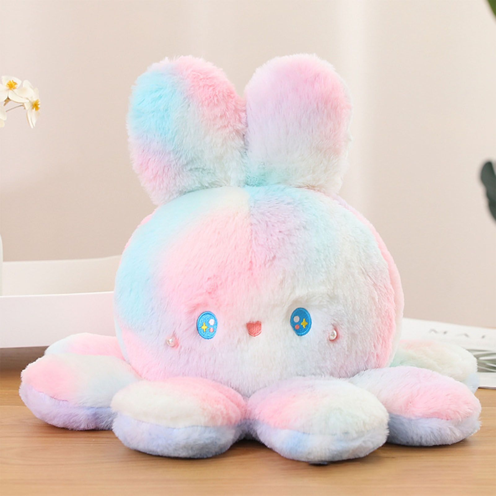 Reversible Octopus Doll Gradient Color Cute Bunny Ear Octopus Plush Toy Double Sided Stuffed Animal Pink Purple 20cm/7.9in - view 5