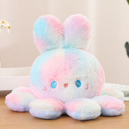 Reversible Octopus Doll Gradient Color Cute Bunny Ear Octopus Plush Toy Double Sided Stuffed Animal Pink Purple 20cm/7.9in - view 5