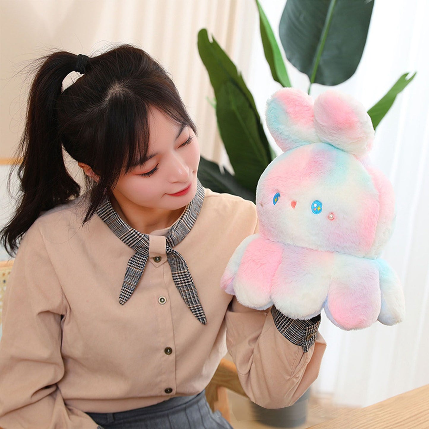 Reversible Octopus Doll Gradient Color Cute Bunny Ear Octopus Plush Toy Double Sided Stuffed Animal Pink Purple 20cm/7.9in - view 6