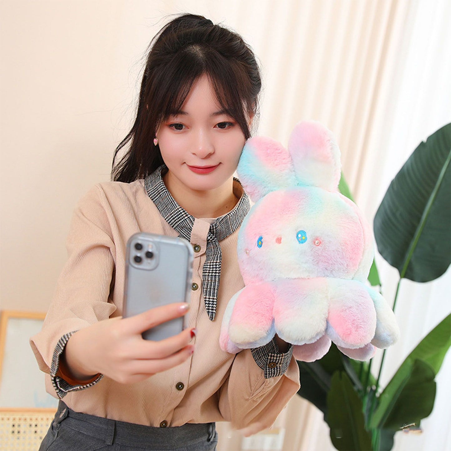 Reversible Octopus Doll Gradient Color Cute Bunny Ear Octopus Plush Toy Double Sided Stuffed Animal Pink Purple 20cm/7.9in - view 7