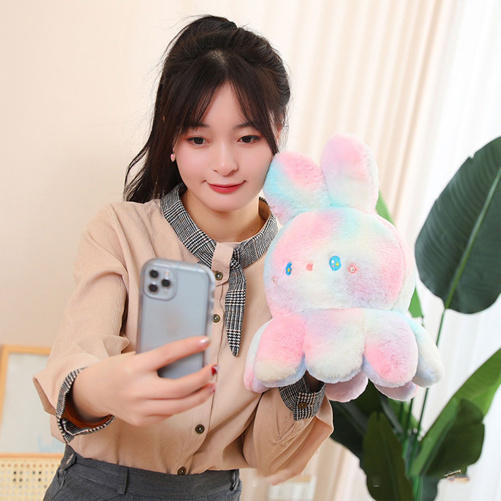 Reversible Octopus Doll Gradient Color Cute Bunny Ear Octopus Plush Toy Double Sided Stuffed Animal Pink Purple 20cm/7.9in - view 7